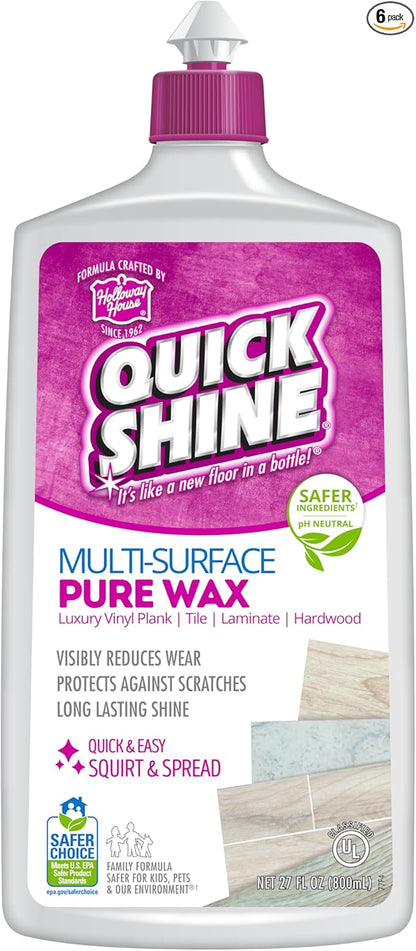 Quick Shine Pure Floor Wax 27oz | A Buffable, Waterproof Finish for Regular and Hardwood Floors | Restore Protect Refresh (Pack of 6)