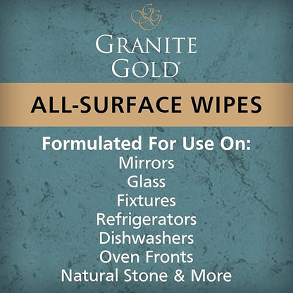Grantie Gold All-Surface Cleaning Wipes, Deep-Cleans Stainless Steel, Mirrors, Glass, Appliances, Natural Stone, Brass, & Copper, Safe on Food-Prep Surfaces, Streak-Free, 40 Pre-Moistened Wipes