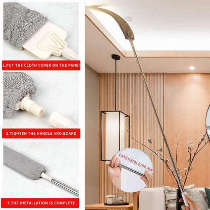 Retractable Gap Dust Cleaner, Microfiber Hand Duster Cleaning Tools, with 2 Washable Dusting Cloths and Long Handle Retractable Duster Brush for Under Fridge & Appliances Duster