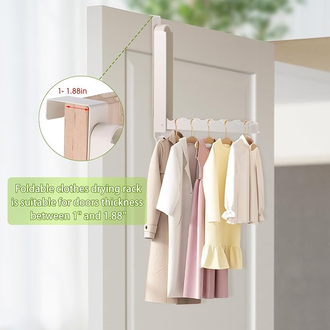 Over The Door Drying Rack, 1 Pack Foldable Over The Door Hooks Hanger for Laundry Clothes Heavy Duty Door Organizer Rack Coat Towels Hanging Storage for Bedroom Bathroom Kitchen