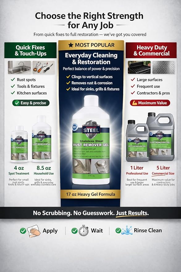 Heavy-Duty Rust Stain Remover for Metal Surfaces Including Stainless Steel. Our Industrial Use Metal Cleaner and Stainless Steel Rust Remover Gel Needs No Scrubbing, Simply Apply and Rinse off (4 oz)