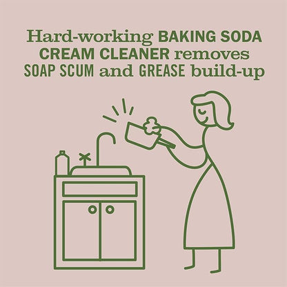 MRS. MEYER'S CLEAN DAY Baking Soda Cream Cleaner, Cuts Grease, Scratch-Free Polish, Plant-Derived Cleaning Ingredients, Apple Blossom, 16 Fl Oz, Pack of 2