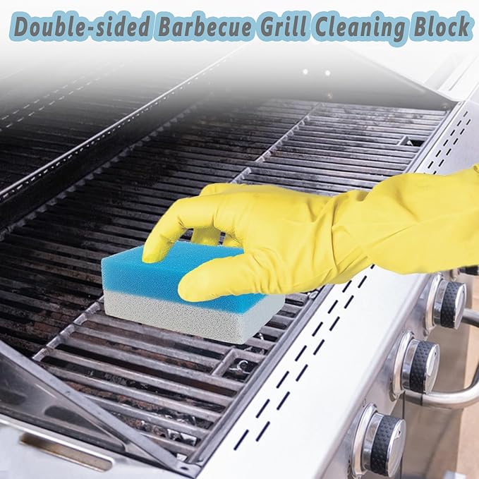 4 Pcs Grill Pumice Stone & Sponge Combination Cleaner, Heavy Duty 2 in 1 Pumice Stone and Sponge Clean Brush for Grills, Cast Iron Cookware, Oven, Grate, Stovetop (4)