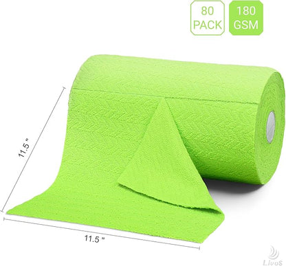 LIVOS Microfiber Cleaning Cloth Roll - 80 Pack, Reusable Paper Towels, Microfiber Towels for Cars, Super Absorbent Lint Free Cleaning Rags for House, Kitchen, Window-Wave Green, 11.5"x11.5"