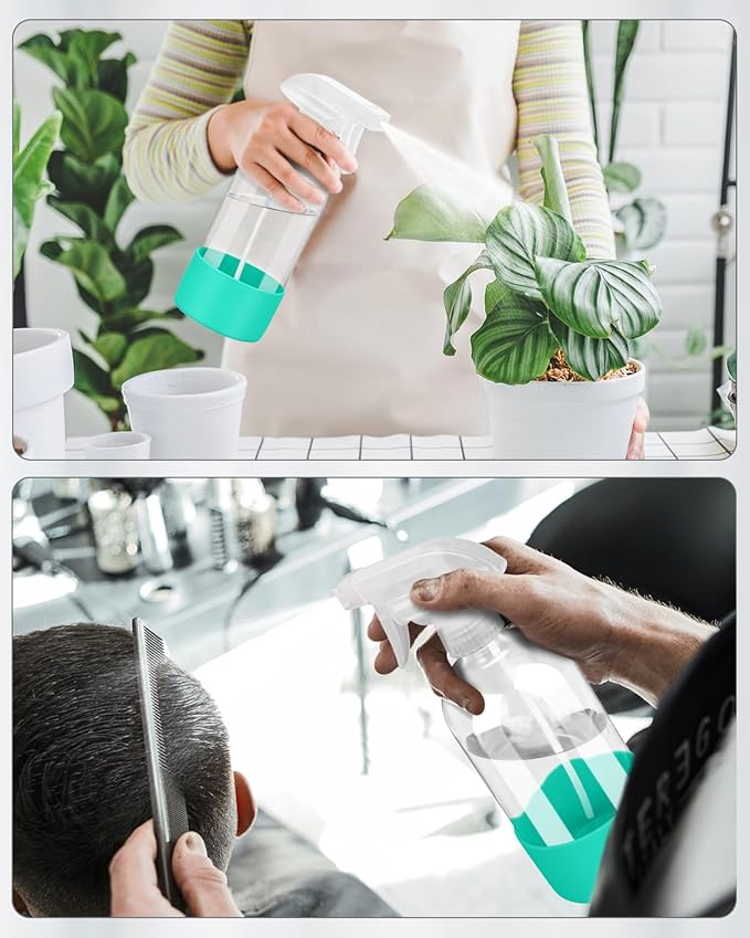 Rionisor Glass Spray Bottles with Silicone Sleeve Protection, Empty 16OZ Reusable Spray Bottles, Refillable Containers with Spray Nozzles for Cleaning Solutions, Plants and Essential Oils 1 Pack Green