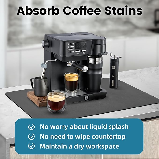 PoYang 24"x16" Coffee Mat Large, Coffee Bar Accessories for Countertop, Absorbent Dish Drying Mat, Anti-Slip and Hide Stain Pad for Espresso Machine, Espresso Maker and Kitchen Counter, Gray