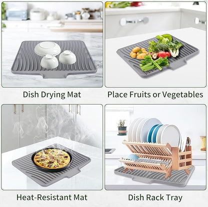 Silicone Dish Drying Mat 16x13 Multiple Usage,Easy clean,Eco-friendly,Heat-resistant Silicone Mat Dish Drying Mats For Kitchen Counter or Sink,Refrigerator or Drawer liner Grey 16inchx13inch