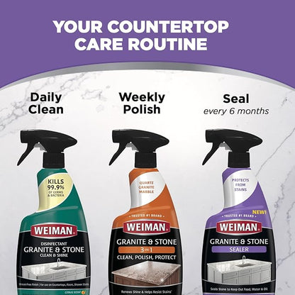 Weiman Granite & Stone Sealer Spray - Protects Kitchen Countertops, Sinks, Showers, Vanities & Floors From Stains - For Granite, Quartz, Marble, Tile, Limestone, Slate - Water Based, 24 oz