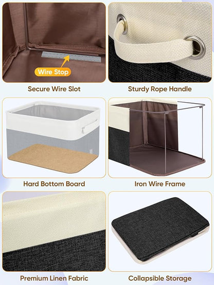 BALEINE 3 Pack Fabric Closet Storage Bins for Shelves, Linen Closet Organizers and Storage, Decorative Baskets for Organizing, Shelf, Clothes, Home, Office (Black, 12"x8"x8")