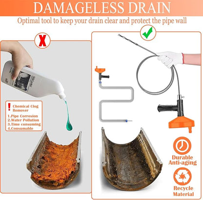 Drain Snake Auger (33 Feet), Plumbing Snake Drain Hair Clog Removal Tool, Heavy Duty Sink Unclogger Drain Cleaner Tool for Bathroom Kitchen Tub Shower with Gloves