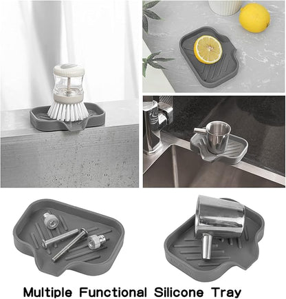 MicoYang Silicone Bathroom Soap Dishes with Drain Spout-Bathroom and Kitchen Sink Organizer,Sponge Holder,Dish Soap Tray,Perfect for Dispenser,Scrubber,Bottle,Cup on Sink or Counter-Grey 4.9"×3.2"