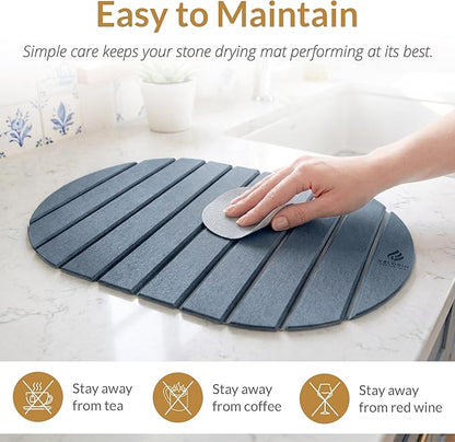 Stone Dish Drying Mat for Kitchen Counter, Quick Dry Diatomaceous Earth Drying Mat, Foldable Absorbent Stone Drying Pad, 2 PCS 24" × 16" & 8" × 4" for Dishes, Cups, Bottles & Utensils (Dark Gray)