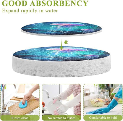 Jellyfish Kitchen Scrub Sponges, Pop-up Kitchen Cleaning Sponges Reusable Dish Washing Sponges for Bathroom Household Cleaning 3 Pack - Non Scratch Scrubber
