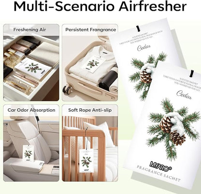 MYARO 12 Pack Cedarwood Scented Sachets for Drawer, Closet & Small Spaces Air Freshener Bags, Odor Eliminator for Car, Shoes, Gym Bag Home Fragrance Gift Set