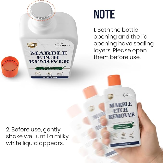 Calvana Professional Marble Etch Remover 8.8 fl. oz, Effective on Limestone, Travertine, Alabaster & Onyx, Removes Stains, Dull Spots, Water Rings & Light Scratches, Dust-Free Polishing