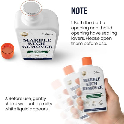 Calvana Professional Marble Etch Remover 8.8 fl. oz, Effective on Limestone, Travertine, Alabaster & Onyx, Removes Stains, Dull Spots, Water Rings & Light Scratches, Dust-Free Polishing