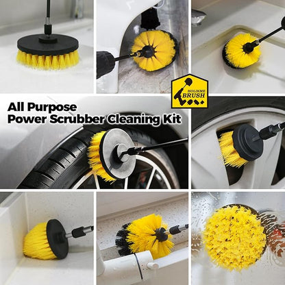 Holikme 4 Pack Drill Brush Attachments Set, Power Scrubber with Extend Long Attachment，Cleaning Supplies for Bathtub, Shower, Grout, Tile(Yellow)