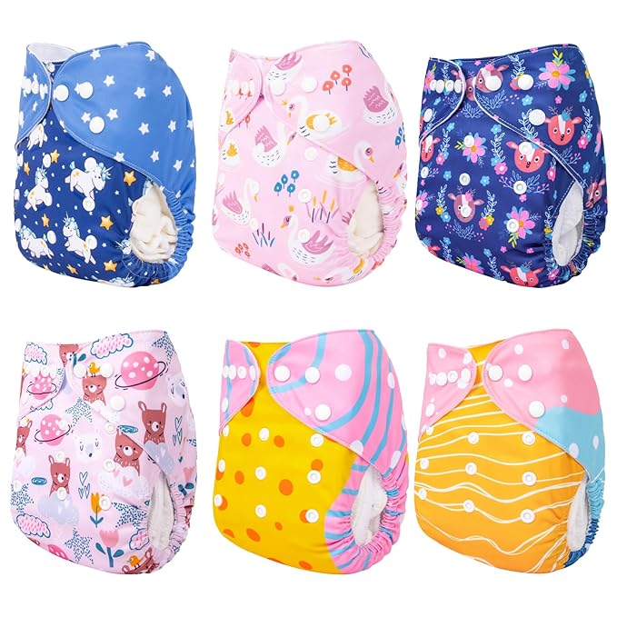 ALVABABY Baby Cloth Diaper 6 Pack with 12 Inserts One Size Cloth Diaper Covers Adjustable Washable Reusable for Baby Girls and Boys