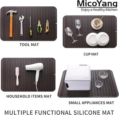 MicoYang Silicone Dish Drying Mat for Multiple Usage,Easy clean,Eco-friendly,Heat-resistant Silicone Mat for Kitchen Counter or Sink,Refrigerator or Drawer Liner Coffee 3XL 28 inches x 18 inches