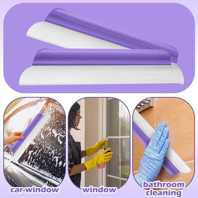 2 Pack 14 inch Car Drying Squeegee Longer Silicone Automotive Water Wiper Flexible Auto T-Bar Rubber Blade for Car Windshield Glass Window Bathroom Shower Squeegees Wash Tool (Purple)