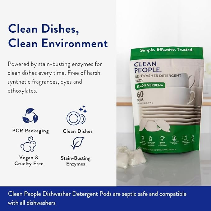 The Clean People Dishwasher Pods - Cuts Grease & Rinses Sparkling Clean - Residue-Free - Phosphate Free Dishwashing Pods - Peppermint, 60 Pack