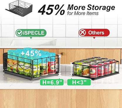 iSPECLE Pull Out Cabinet Drawer - For (12" - 36") Wide Cabinet, No Drilling Ideal for Renter, Easy Slide Out Access Items No More Digging, Large Capacity Store More for Kitchen Pantry Bathroom, 1 Pack
