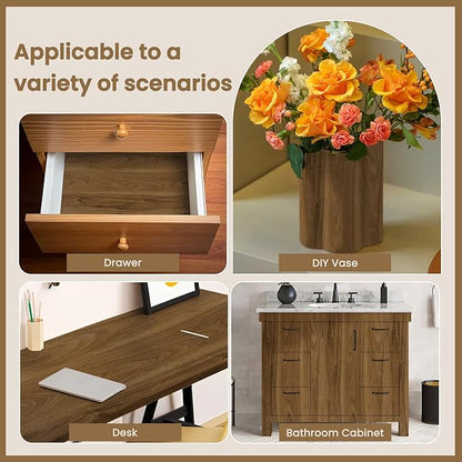 LXCREAT Wood Contact Paper Peel and Stick, Brown Wooden Grain Vinyl Wrap Wallpaper for Countertops Furniture 11.8in x 78.7in, Self-Adhesive Waterproof Wallpaper Drawer Liner Cabinets Walls Desk