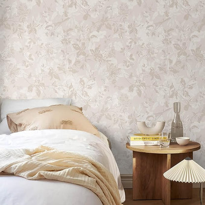 Heroad Beige Brown Wallpaper Floral Wallpaper Peel and Stick Boho Contact Paper Vintage Wall Paper Removable Self-Adhesive for Bedroom Cabinets Decoration Thicken Vinyl 17.3" x 78.7"