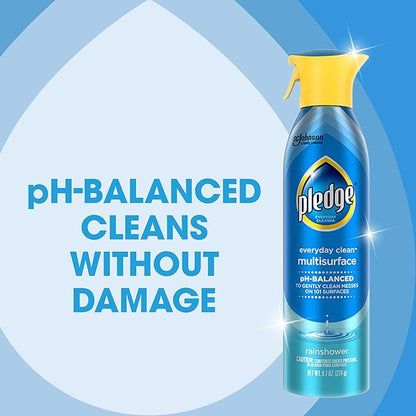 Pledge pH-Balanced Multisurface Spray, Gently Clean 101 Surfaces, Remove Dust and Messes, No Residue - Rainshower Scent, 9.7oz (Pack of 12)