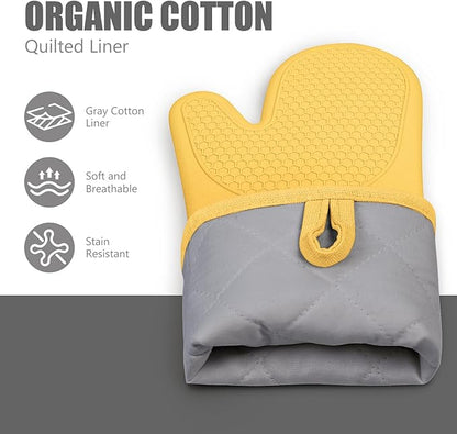 Rorecay Oven Mitts and Pot Holders Sets 6pcs, Extra Long Kitchen Silicone Oven Gloves Heat Resistant 500 Degrees Non-Slip Potholders Hot Pads for Baking Cooking, Quilted Liner, Samoan Sun