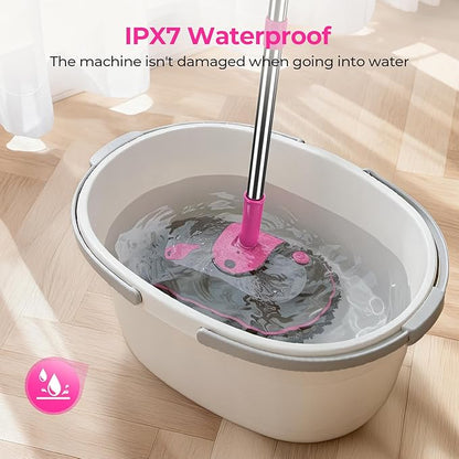 ScrubWiz Cordless Electric Spin Mop with Water Sprayer, 300ml Tank Self-Propelled Floor Cleaner for Hardwood & Tile, Quiet Cleaning, Adjustable Handle, 2500mAh Long-Lasting Battery, Pink