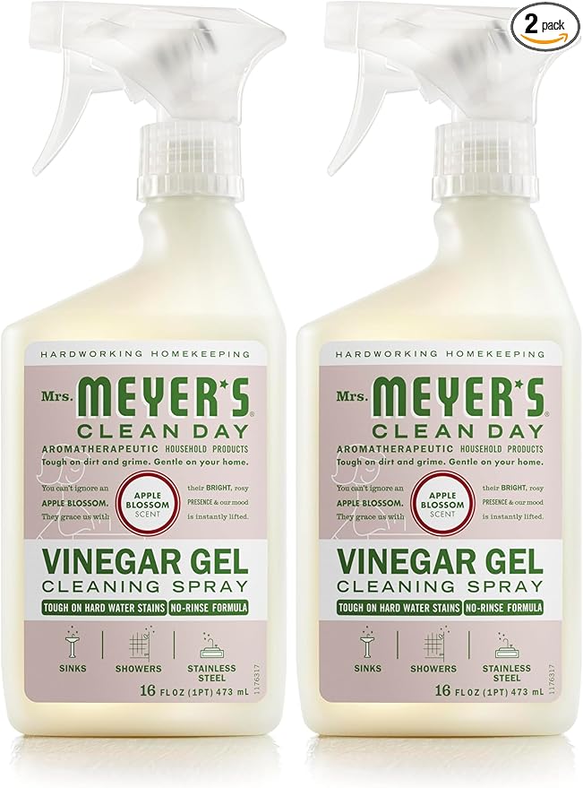 MRS. MEYER'S CLEAN DAY Vinegar Gel Cleaning Spray, Bathroom Use, No-Rinse Formula, Apple Blossom, 16 Fl Oz, (Pack of 2)