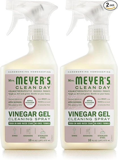 MRS. MEYER'S CLEAN DAY Vinegar Gel Cleaning Spray, Bathroom Use, No-Rinse Formula, Apple Blossom, 16 Fl Oz, (Pack of 2)