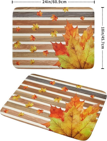 Autumn Golden Maple Leaf Dish Drying Mat for Kitchen Counter,Rural Wood Light Brown Stripes Drying Mat 18 x 24 Inch Microfiber Dish Drying Pad Dish Rack Drainer Mat for Coffee Bar