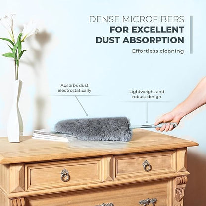 Extendable Feather Duster, Microfiber Duster, Ceiling Fan Duster, Feather Dusters for Cleaning, Dust Cleaner, Cobweb Duster - Electrostatic Bendable Head - up to 55 Inch