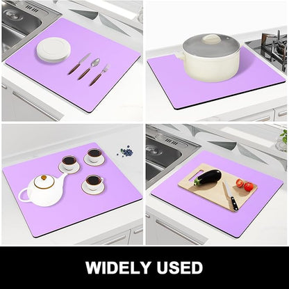 Rnivvi Dish Drying Mat for Kitchen Counter, 16 x 18" Cute Absorbent Heat Resistant Drying Pad with Non-slip Rubber, Coffee Bar Mats for Coffee Machine Dish Rack Kitchen Decor Accessories, Purple