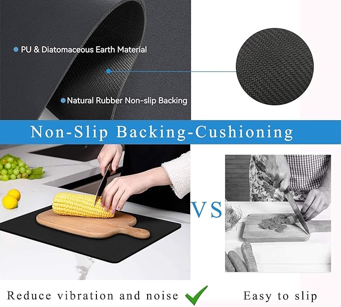 Dish Drying Mat for Kitchen Counter,Drying Mat for Dish Rack,Absorbent Hide Stain Rubber Mat,Coffee Mat, Kitchen Counter Mat (Black, 12"x19")