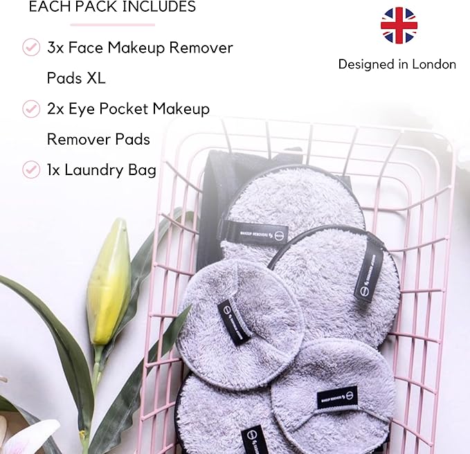 Ogato Reusable Makeup Remover Cloth - 5pc Face Pads, Makeup Eraser Cloth Wipes for All Skin Types - Washable Microfiber Make Up Reusable Cotton Rounds for Face - With Included Laundry Bag
