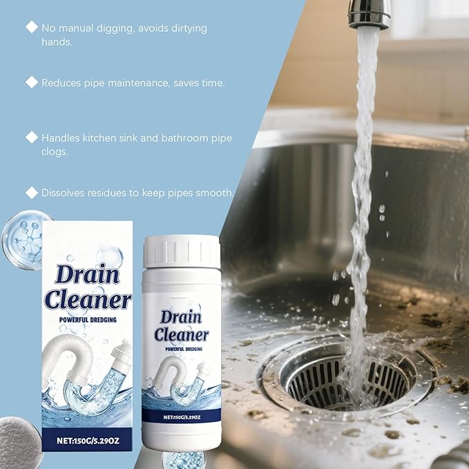 Sink & Drain Cleaner Powder, Fast Foaming for Kitchen, Drain Clog Remover, Bathroom, Toilet Pipes - Removes Grease, Hair & Food Waste (1)