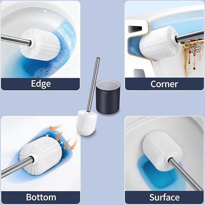 Toilet Brush and Holder, Stainless Steel Toilet Bowl Brush with Light Handle and Durable Bristles for Bathroom Cleaning