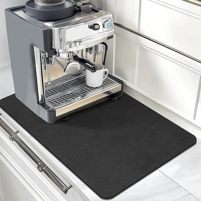 Findosom Dish Drying Mat, 16"x 24" Super Absorbent & Hide Stain Coffee Mat, Cuttable Drying Mat for Kitchen Counter, Coffee Bar Accessories, Under Dish Rack, Coffee Maker, Espresso Machine, Black-2