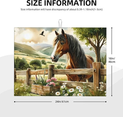 Horse Dish Drying Mats for Kitchen Counter, Absorbent Reversible Microfiber Dish Drying Pad, Multi-Use Large Drying Mat Coffee Bar Accessories 18"x24"