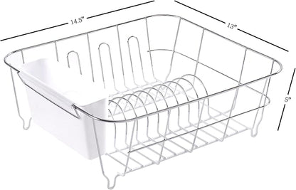 Sweet Home Collection 2 Piece Dish Drying Rack Set Drainer with Utensil Holder Simple Easy to Use Fits in Most Sinks, 14.5" x 13" x 5.25", White (Pack of 12)