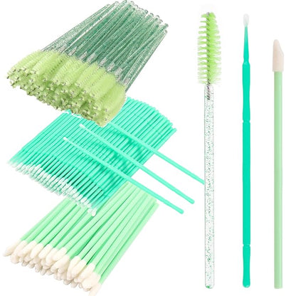 300 PCS Eyelash Extension Supplies Kit, Disposable Micro Applicator Brush, Eyebrow Spoolie, Lip Brush, Mascara Wand Applicator (light green kits)