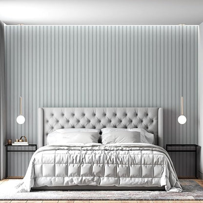 Yun-aeon Wood Slat Peel and Stick Wallpaper 17.3"x 300" Light Grey Wood Grating Stripe Contact Paper Removable Faux Wood Panels Wallpaper Self Adhesive Waterproof Vinyl Wall Paper for Bedroom Kitchen