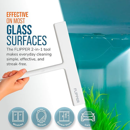 Flipper Dual-Action Squeegee and Microfiber Mitt – 2-in-1 Streak-Free Glass and Mirror Cleaning Tool for Windows, Shower Doors and Countertops – Reusable, Ergonomic, and Durable Design