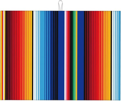 Mexican Dish Drying Mat for Kitchen Counter Rainbow Colorful Stripe Dish Drainer Rack Mats Washable Absorbent Reversible Microfiber Drying Pad Kitchen Accessories 18"x24"