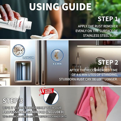 Stainless Steel Rust Stain Remover & Cleaner, Rust Spot Stain Remover for Stainless Steel Appliances and Furniture - Ideal for Grill, Fridge, Knife or Pan & more - 3.72 Fl Oz