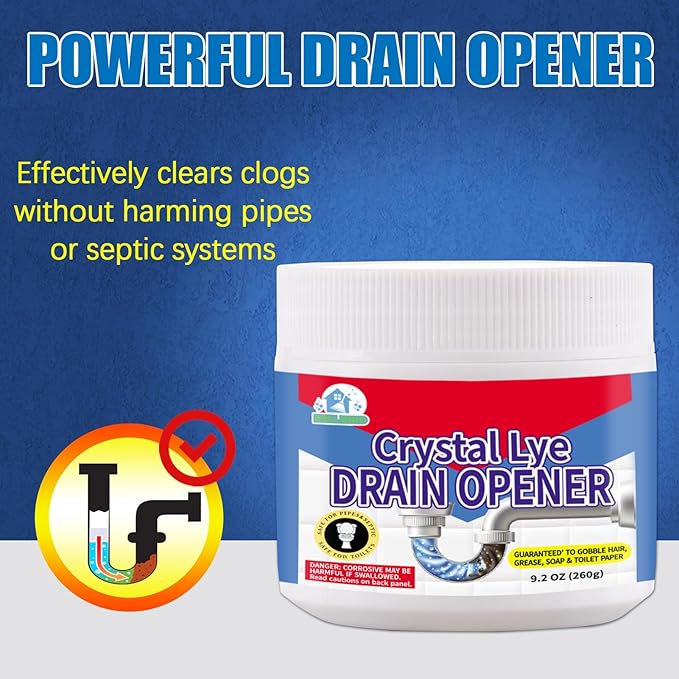 BELL BIRDCrystal Lye Drain Opener,Lye Sodium Hydroxide,Unclogs Bathroom and Kitchen Sinks,Drains,Shower Pipes (2PSC)