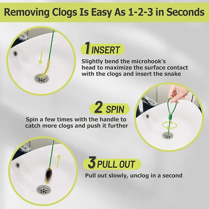 Kelly's Collection Drain Snake Hair Drain Clog Remover(5 Pack), 30 Inch Unbreakable Metal Sink Snake Drain Hair Removal Tool, Long/Flexible/Thin Drain Cleaner Tool to Unclog Bathroom Sink, Tub, Shower